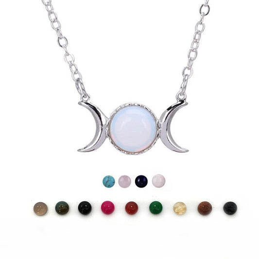Turquoise Necklace European and American Tiger Eye Stone Choker Stainless Steel Accessories Moon Pendant Women's Non-Fading Gold Clavicle Chain