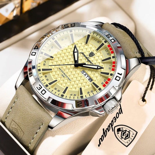 POEDAGAR Original Business Man Wristwatch Waterproof Luminous Date Week Casual Watch For Men Quartz Leather Luxury Fashion Men's Watches Reloj