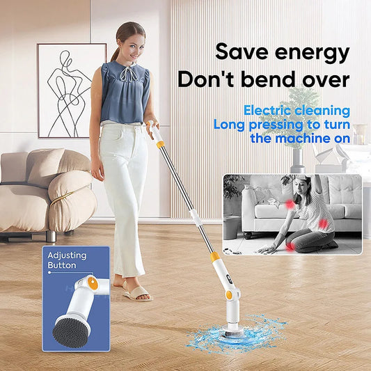 HOMEFISH NEW 8-in-1 Electric Spin Scrubber Wireless Cleaning Brush Waterproof Bathroom Scrubber Adjustable Extension Handle