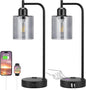 3-Way Dimmable USB Table Lamps With Gray Glass Shade Pair