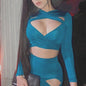 hollow out skinny sexy top women Streetwear club autumn black