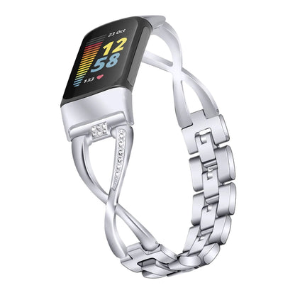For Fitbit charge 6 5 strap Stainless Steel band X-Shape Metal diamond smart watch band for fitbit charge 5 6 bracelet correa