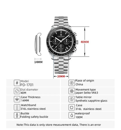 PAGANI DESIGN 2026 New Men Watches Luxury Quartz Watch For Men Auto Date Chronograph Sapphire crystal Stainless steel Wristwatch