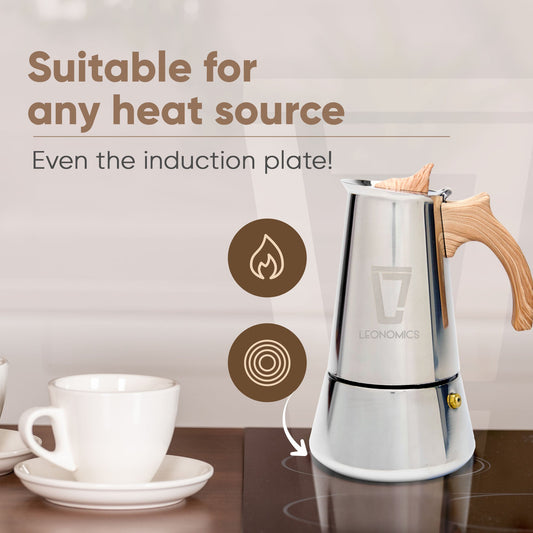 Leonomics Premium Stainless Steel Moka Pot - 300 ml