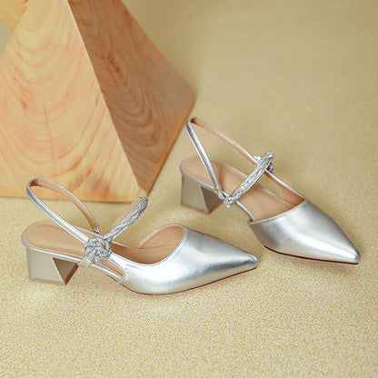 Chunky Heel Silver With Pointed Toe High Heels