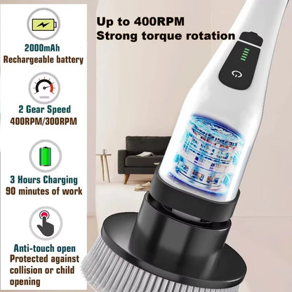 Electric Multipurpose Cleaning Brush, Power Cleaner for Kitchen Bathroom Toilet Tile Floor Shower Household Deep Cleaning Tool