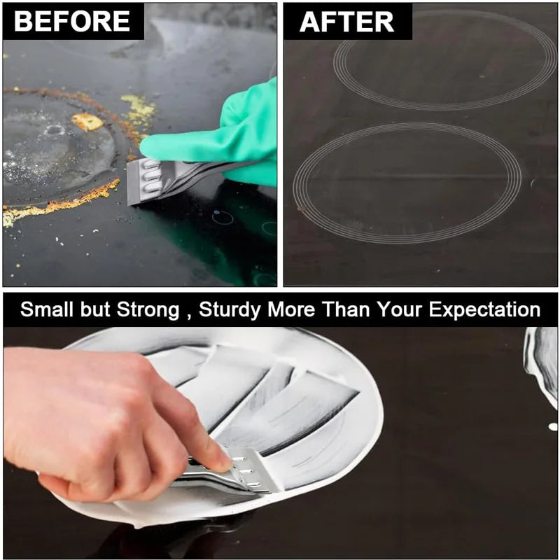 Stainless Steel Hob Scraper Kitchen Glass&Ceramic Scraper with Replacement Blades Wall Floor Window Cleaning Scraper Tools