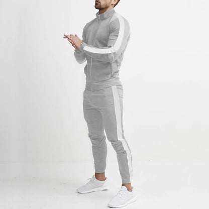 2024 cross-border Europe, America, autumn and winter new casual men's sports suit color matching men's clothing