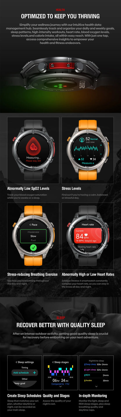 NEW 2025 Zeblaze Stratos 4 GPS Smartwatch 1.43" AMOLED Screen Compass Barometric Altimeter Flashlight Voice Calling Smart Watch