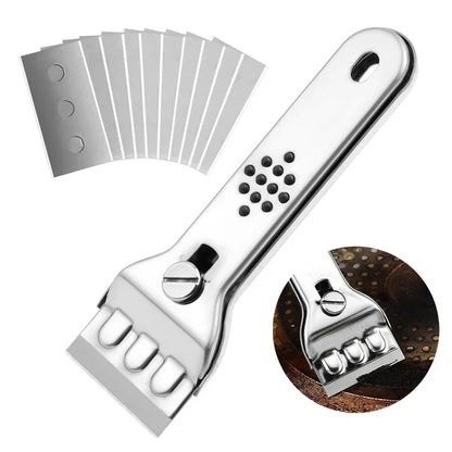 Stainless Steel Hob Scraper Kitchen Glass&Ceramic Scraper with Replacement Blades Wall Floor Window Cleaning Scraper Tools