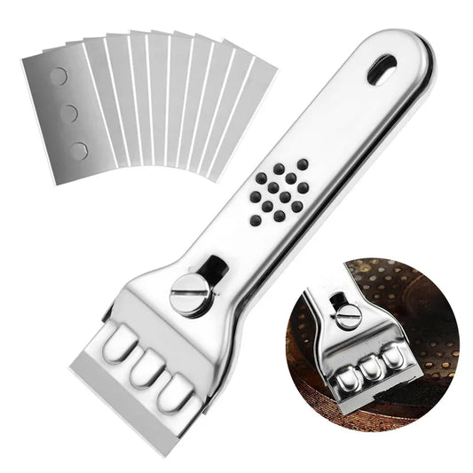 Stainless Steel Hob Scraper Kitchen Glass&Ceramic Scraper with Replacement Blades Wall Floor Window Cleaning Scraper Tools