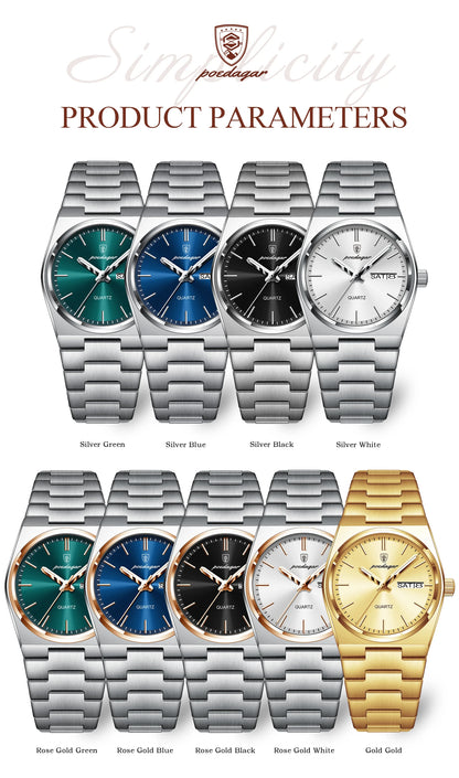 POEDAGAR Top Exquisite Woman Wristwatch Waterproof Luminous Quartz Casual Ladies Watch Date Week Stainless Steel Women's Watches