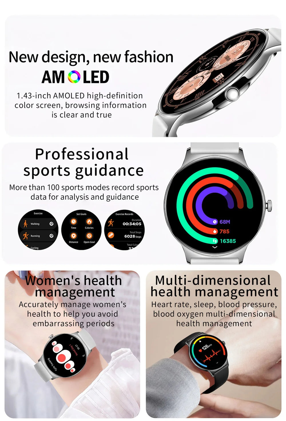 COLMI V89 Women's Smartwatch 1.43” AMOLED Display Bluetooth Phone Calls Health Tracker Waterproof Bluetooth Smart Watch