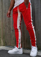 Mens Training Pants Plaid GYM Track Sweatpants Grey Joggers Breathable Stripe Fitness Male Running Sport Trousers Zipper Pockets