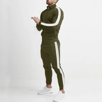 2024 cross-border Europe, America, autumn and winter new casual men's sports suit color matching men's clothing