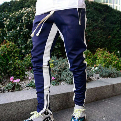   2024 New Sports Casual Pants Low Feet Zip Pocket Cotton Summer Pants Casual Men's Sports Pants Running Pants Splice Stripe Gym