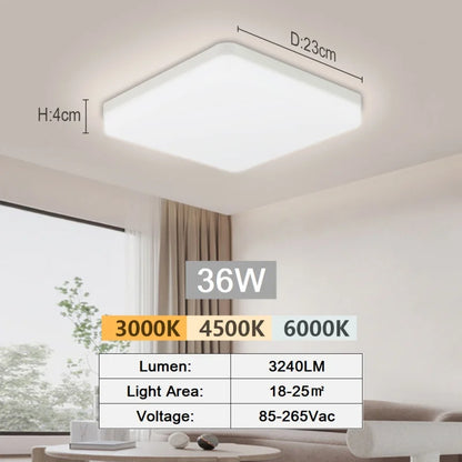 Modern LED Ceiling Lamp 18-48W Flush Mount 3000K-6000K Daylight Home Lighting for Bedroom Living Room Kitchen Hallway