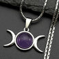 Witchcraft Triple Moon Amethyst Pendant Necklace Wicca Stainless Steel Gold Color Triple Goddess Chain Necklaces Jewelry Gift