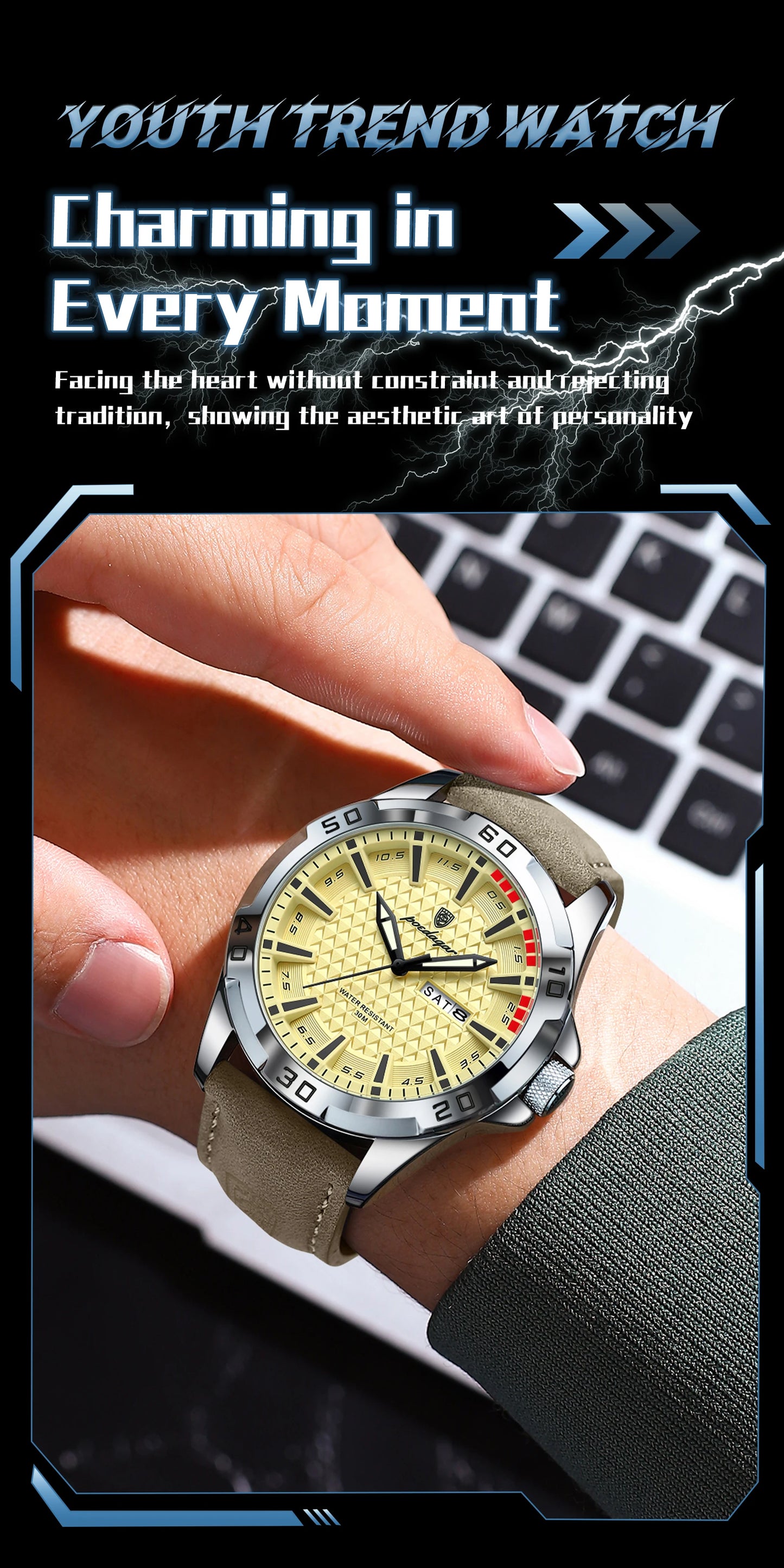 POEDAGAR Original Business Man Wristwatch Waterproof Luminous Date Week Casual Watch For Men Quartz Leather Luxury Fashion Men's Watches Reloj