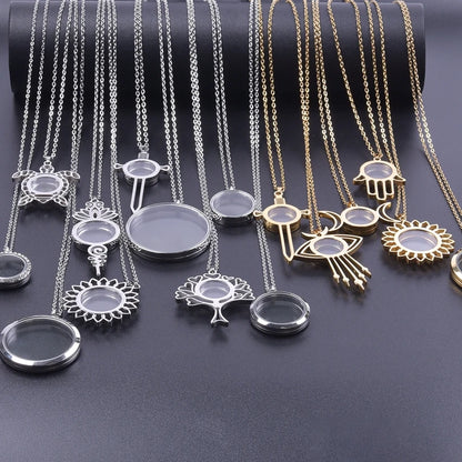 1Pc Gothic Moon Cross Round Memory Relicario Pendant Necklaces Jewelry Animal Glass Floating Cremation Ashes Locket Men Collares