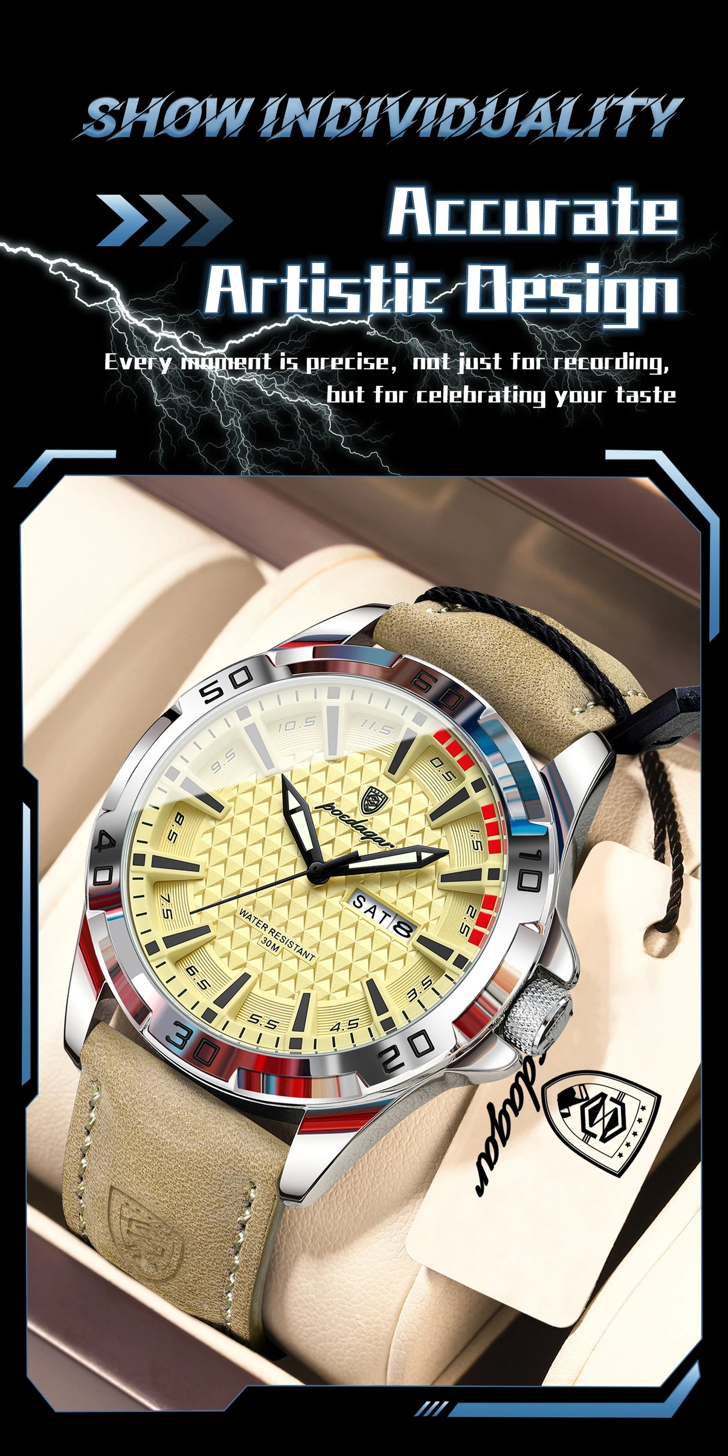 POEDAGAR Original Business Man Wristwatch Waterproof Luminous Date Week Casual Watch For Men Quartz Leather Luxury Fashion Men's Watches Reloj