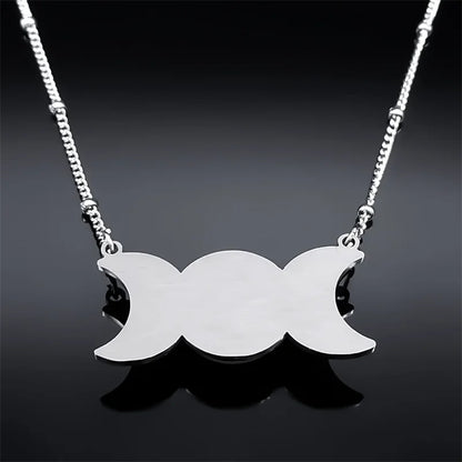 New Witchcraft Triple Moon Pendant Celtic Witch Knot Necklace Wicca Stainless Steel Opal Stone Triple  Goddess Necklaces Jewelry