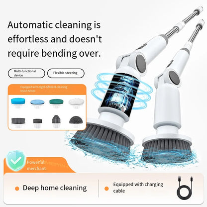 HOMEFISH NEW 8-in-1 Electric Spin Scrubber Wireless Cleaning Brush  Waterproof Bathroom Scrubber Adjustable Extension Handle