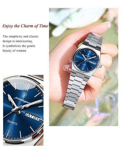 POEDAGAR Top Exquisite Woman Wristwatch Waterproof Luminous Quartz Casual Ladies Watch Date Week Stainless Steel Women's Watches