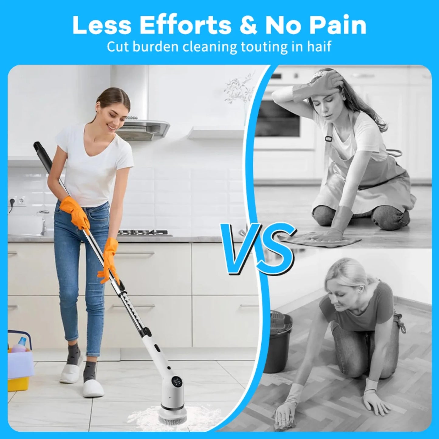 Cordless Electric Spin Cleaning Brush with 8 Brush Heads, 1300mAh Battery & 3 Speeds (350/400/450 RPM), Extendable Handle