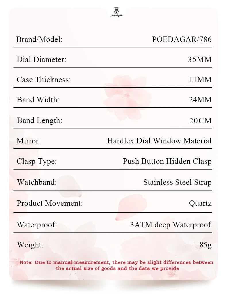POEDAGAR Top Exquisite Woman Wristwatch Waterproof Luminous Quartz Casual Ladies Watch Date Week Stainless Steel Women's Watches