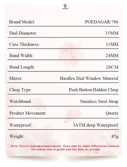 POEDAGAR Top Exquisite Woman Wristwatch Waterproof Luminous Quartz Casual Ladies Watch Date Week Stainless Steel Women's Watches