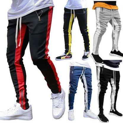 Men's casual and fashionable long pants, tight fitting gym sports pants, street wear, runners' small foot sports pants