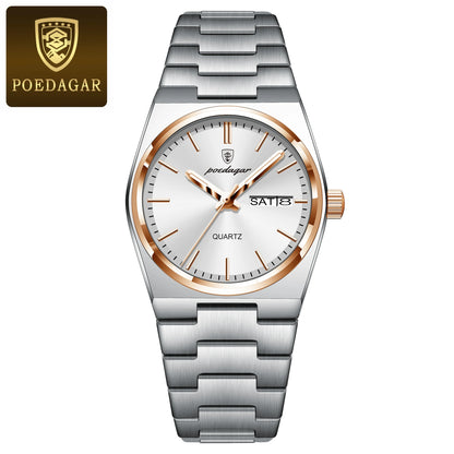 POEDAGAR Top Exquisite Woman Wristwatch Waterproof Luminous Quartz Casual Ladies Watch Date Week Stainless Steel Women's Watches
