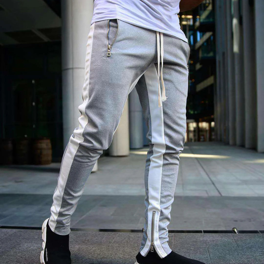   2024 New Sports Casual Pants Low Feet Zip Pocket Cotton Summer Pants Casual Men's Sports Pants Running Pants Splice Stripe Gym