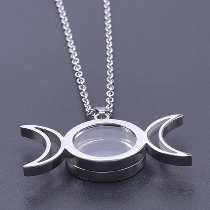 1Pc Gothic Moon Cross Round Memory Relicario Pendant Necklaces Jewelry Animal Glass Floating Cremation Ashes Locket Men Collares